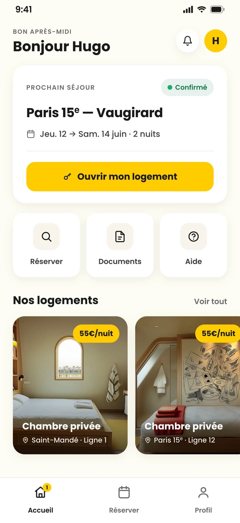 Écran d'accueil de l'application Welcome to the City